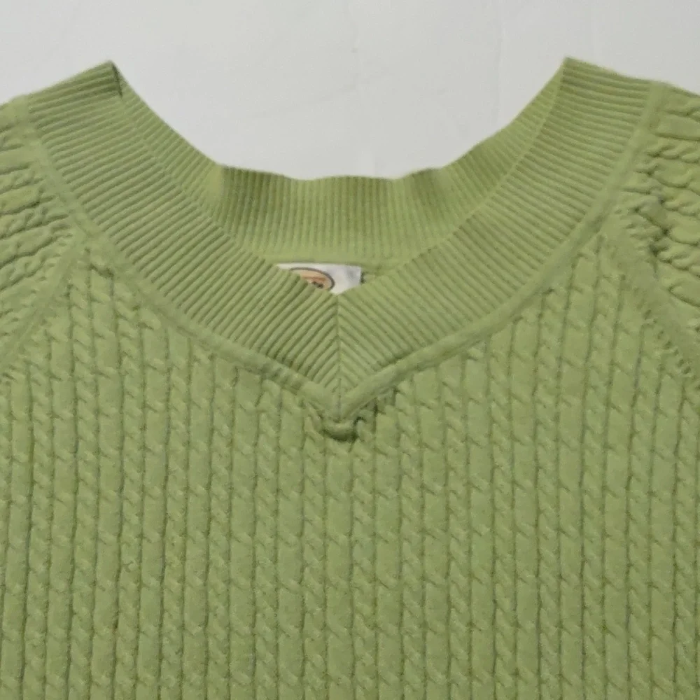 TALBOTS Light Lime Green V-Neck Cable Knit Sweater Petite Size